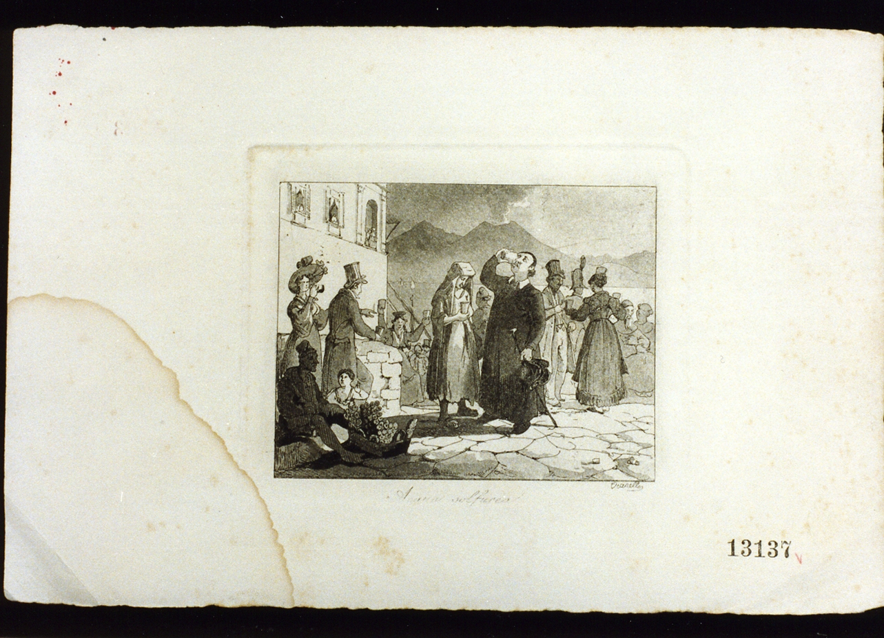 scena popolare alla fonte di acqua sulfurea (stampa) di Vianelli Achille (sec. XIX)