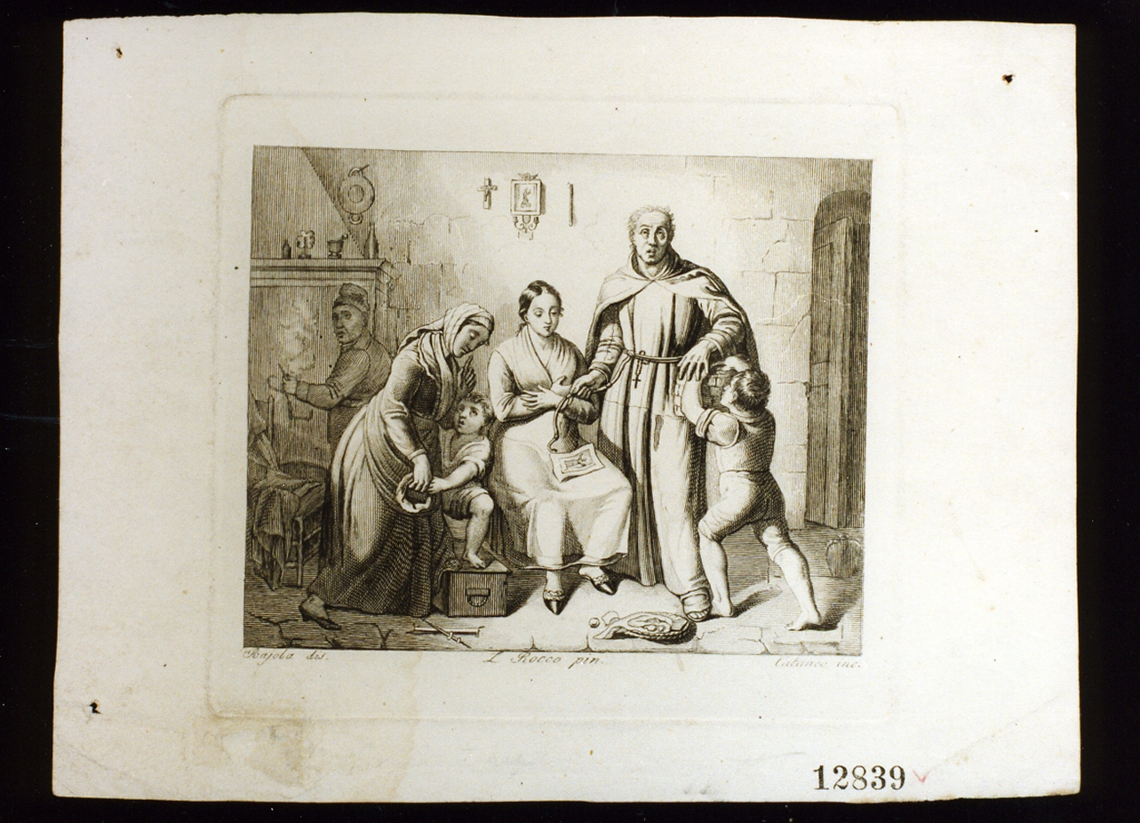 scena popolare con San Rocco (stampa tagliata) di Cataneo Carlo (prima metà sec. XIX)