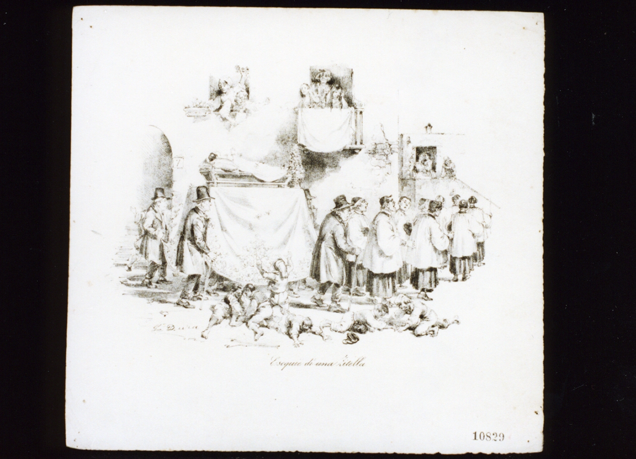 scena popolare con funerale di una zitella (stampa) di Dura Gaetano (sec. XIX)