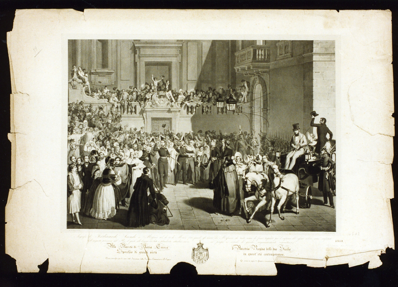 ingresso di re Ferdinando II a Messina il 13 marzo 1838 (stampa) di Juvara Tommaso Aloisio (sec. XIX)