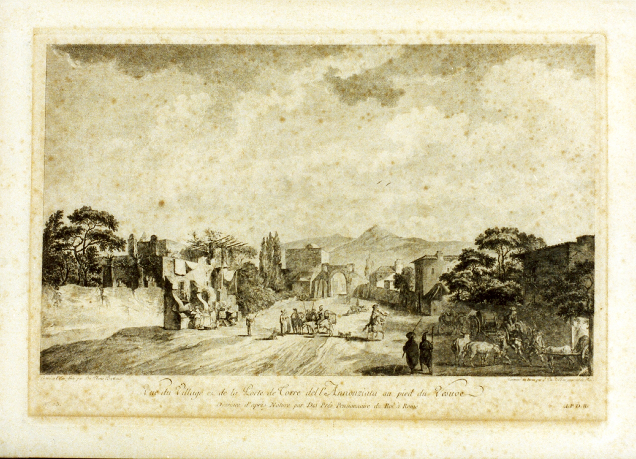 veduta del villaggio con la porta di Torre Annunziata (stampa) di Le Bas Jacques Philippe, Duplessi Bertaux Jean (sec. XVIII)