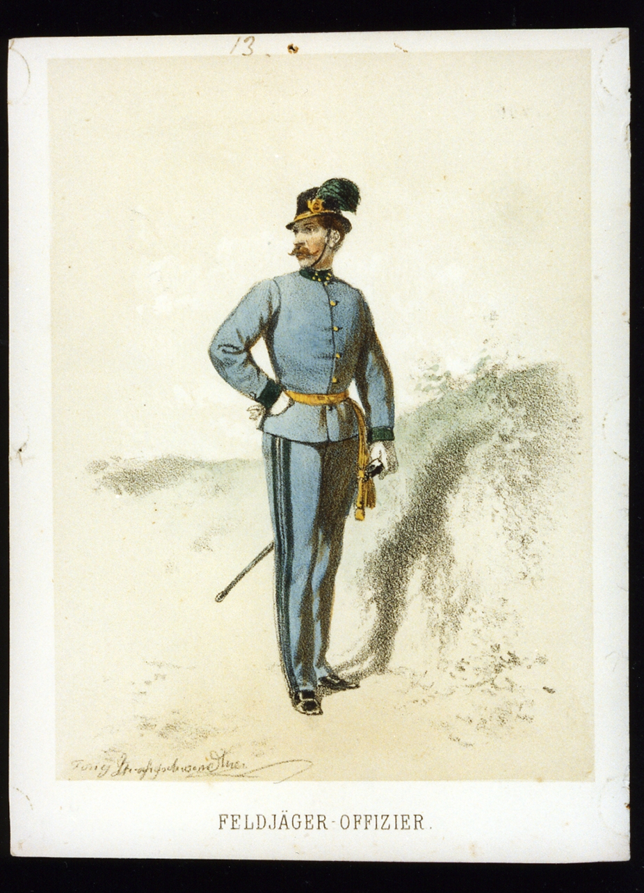 ufficiale dell'esercito austriaco (stampa a colori) di Strassgschwandtner Anton (sec. XIX)