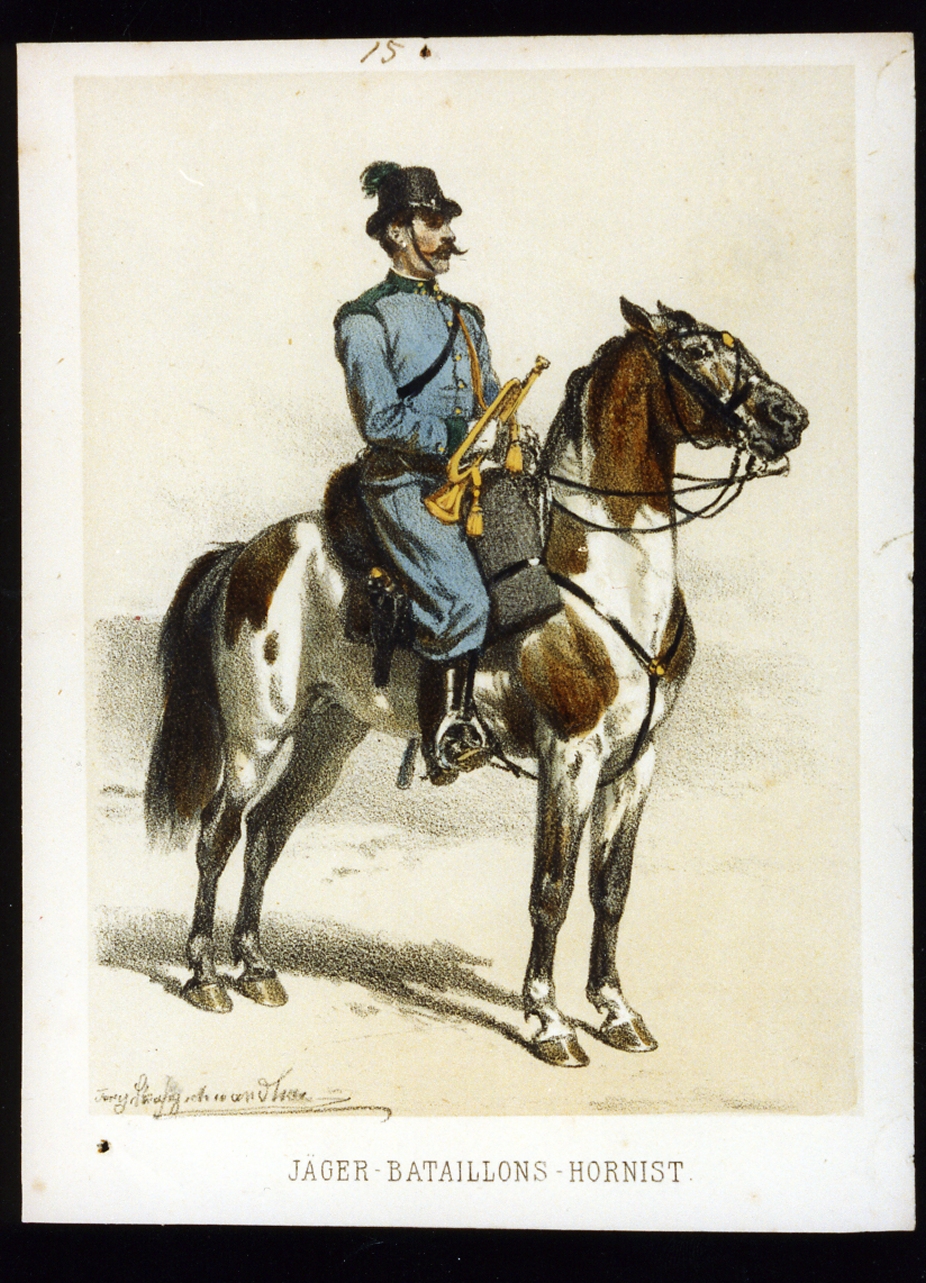 trombettiere dell'esercito austriaco (stampa a colori) di Strassgschwandtner Anton (sec. XIX)