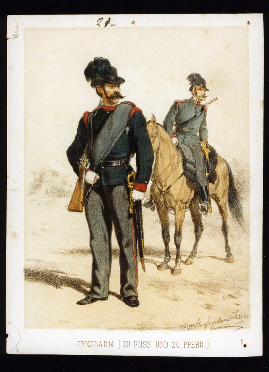 gendarmi dell'esercito austriaco (stampa a colori) di Strassgschwandtner Anton (sec. XIX)