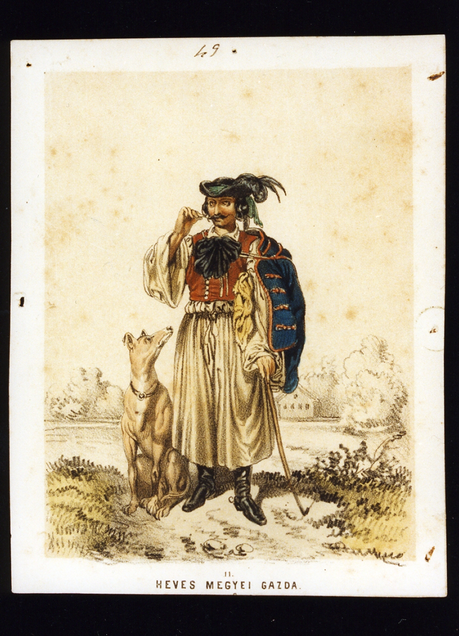 figura maschile in costume popolare ungherese (stampa a colori) - ambito ungherese (seconda metà sec. XIX)