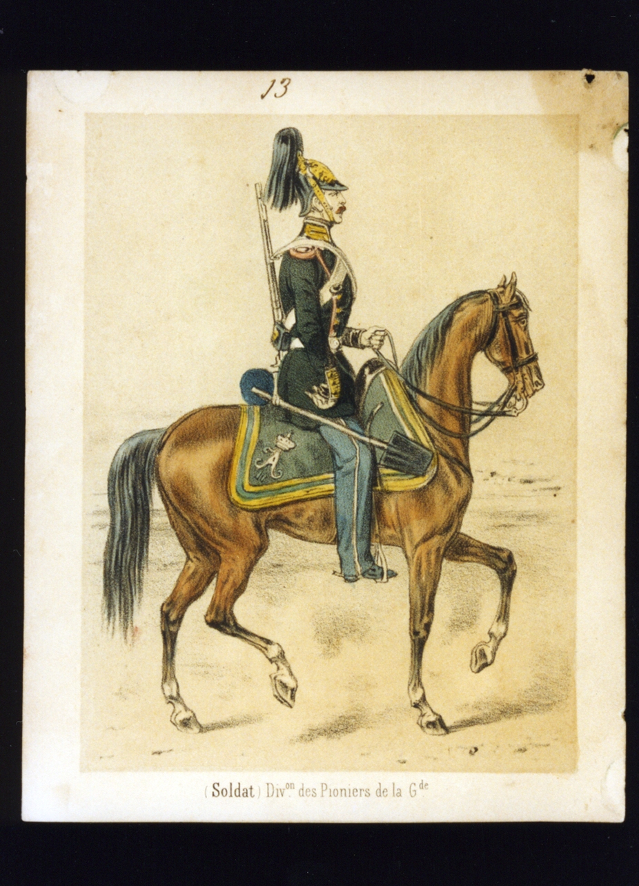 militare dell'esercito russo a cavallo (stampa a colori) - ambito italiano (sec. XIX)