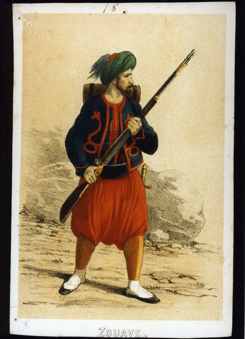 militare dell'esercito di Napoleone III zuavo (stampa a colori) - ambito francese (sec. XIX)