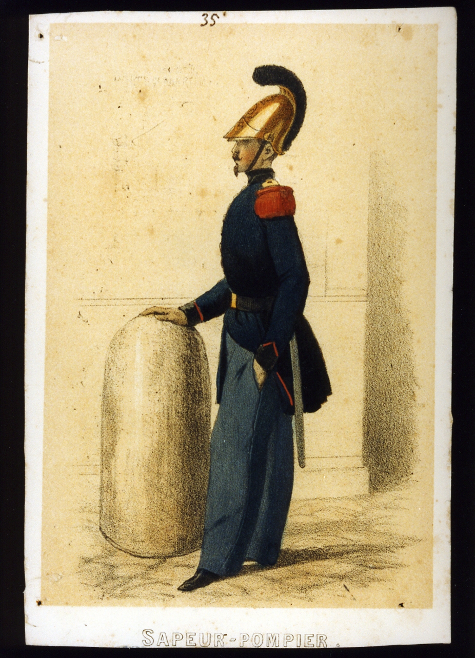 militare dell'esercito di Napoleone III pompiere (stampa a colori) - ambito francese (sec. XIX)