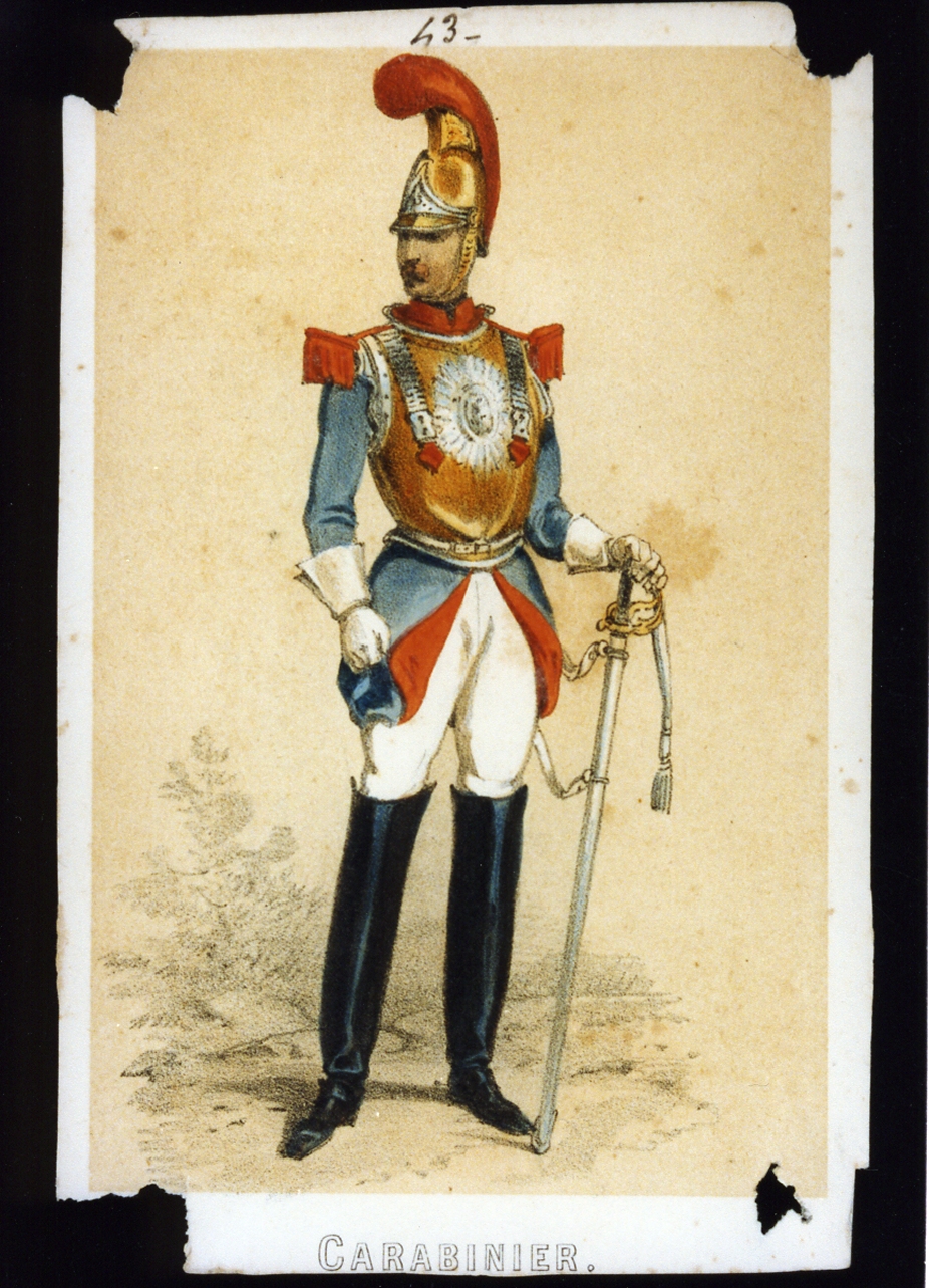 militare dell'esercito di Napoleone III: carabiniere (stampa a colori) - ambito italiano (sec. XIX)
