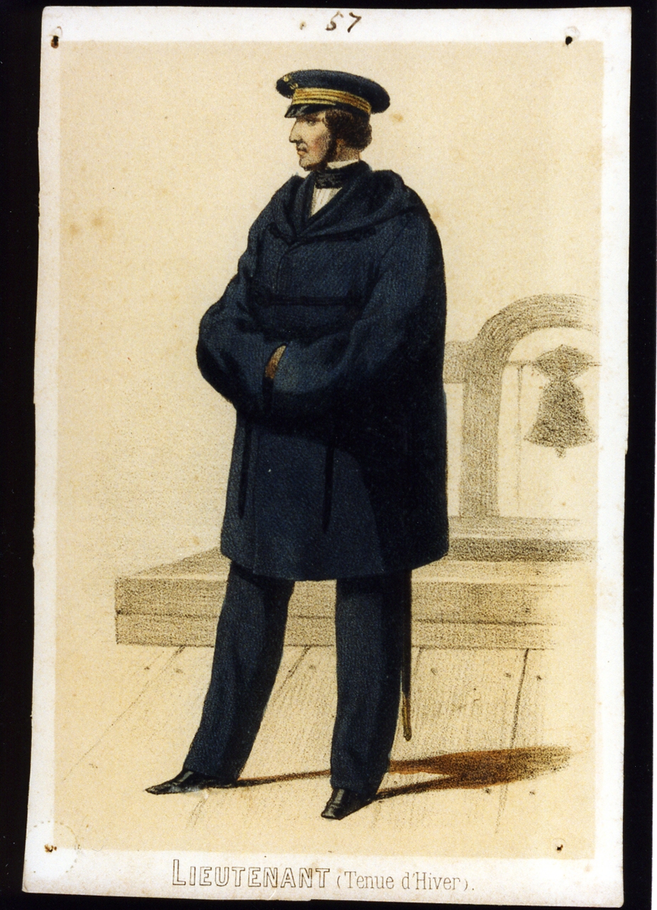 militare dell'esercito di Napoleone III luogotenente in tenuta invernale (stampa a colori) - ambito francese (sec. XIX)