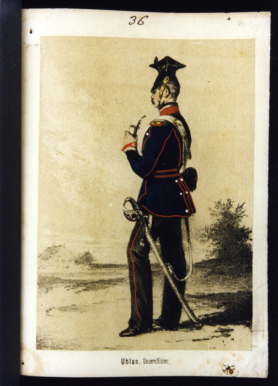 militare dell'esercito prussiano: sottoufficiale (stampa a colori) - ambito tedesco (ultimo quarto sec. XIX)