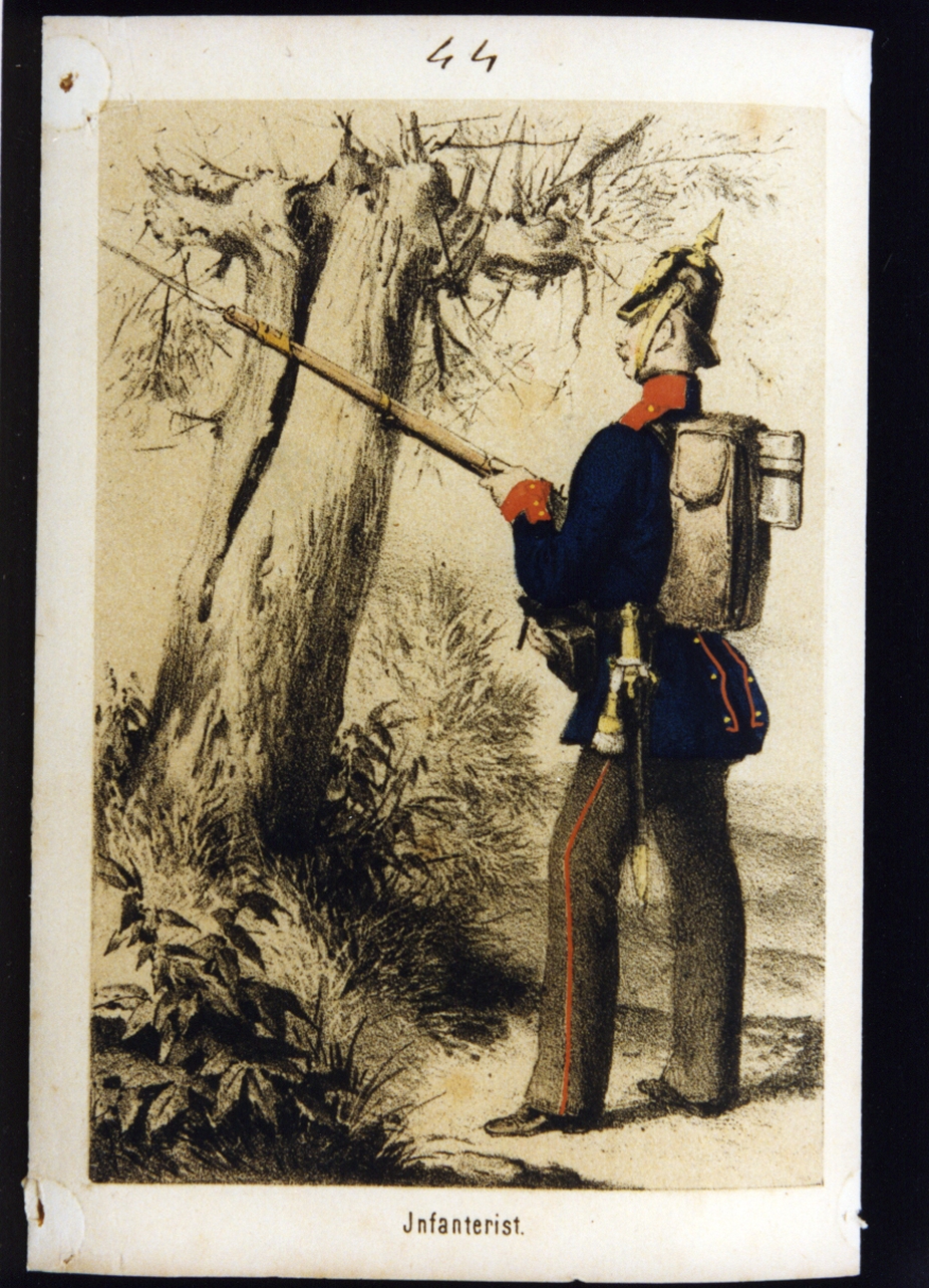 militare dell'esercito prussiano: fante (stampa a colori) - ambito tedesco (ultimo quarto sec. XIX)