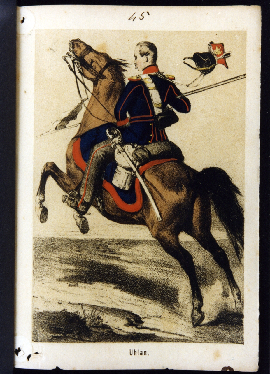 militare dell'esercito prussiano: soldato (stampa a colori) - ambito tedesco (ultimo quarto sec. XIX)