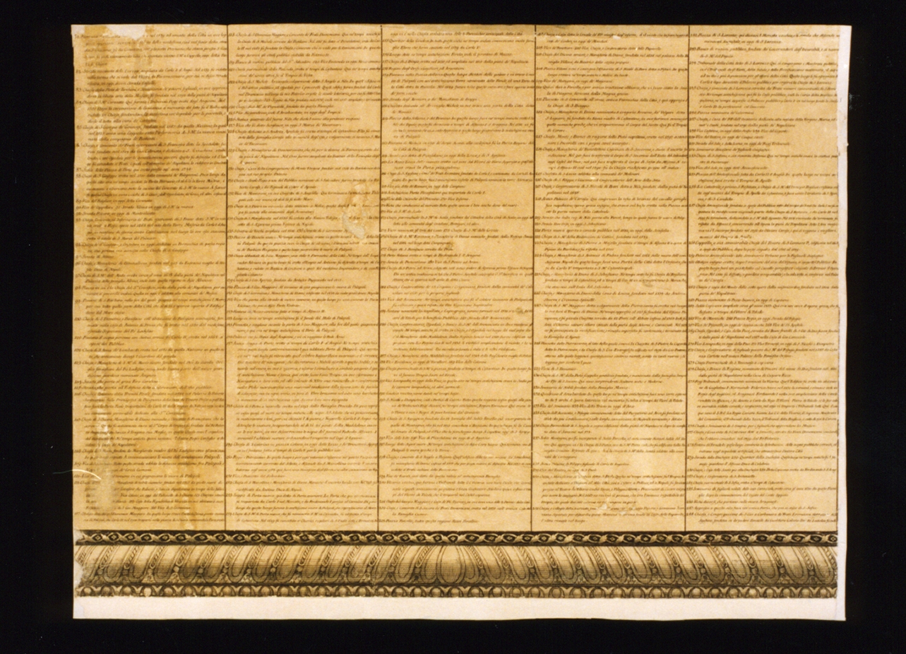 legenda (stampa) di Campana Pietro, Carletti Nicolò, Aloja Giuseppe, Carafa Giovanni, Lamarra Francesco (sec. XVIII)