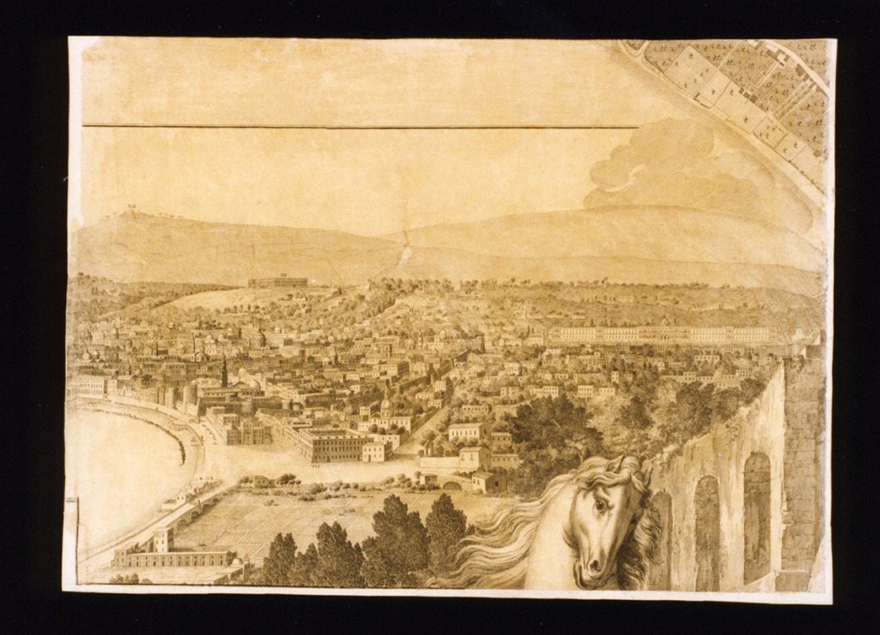 veduta prospettica di Napoli: dal Carmine al ponte della Maddalena (stampa) di Carafa Giovanni, Lamarra Francesco, Campana Pietro, Aloja Giuseppe, Carletti Nicolò (sec. XVIII)