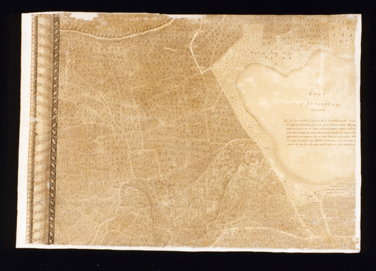 pianta topografica di Napoli: Agnano (stampa) di Campana Pietro, Aloja Giuseppe, Lamarra Francesco, Carletti Nicolò, Carafa Giovanni (sec. XVIII)