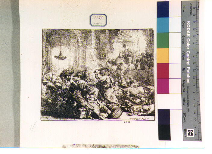 Cristo caccia i mercanti dal tempio (stampa) di Van Rijn Rembrandt Harmenszoon (sec. XVII)