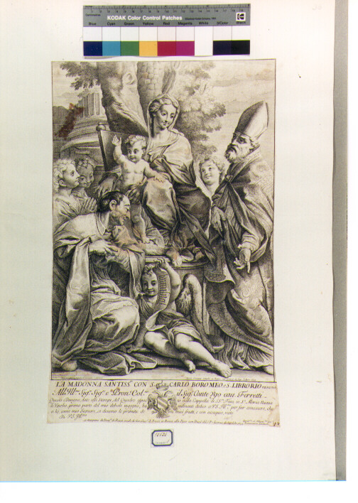 Madonna con Bambino tra angeli e Santi (stampa) di Lamberti Bonaventura, Dorigny Nicolas (sec. XVII)