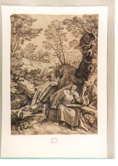 San Girolamo in meditazione (stampa) di Cort Cornelis, Muziano Girolamo detto Girolamo da Brescia (sec. XVI)