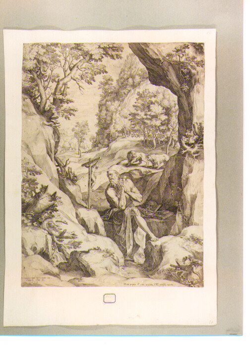 San Girolamo in meditazione (stampa) di Cort Cornelis, Muziano Girolamo detto Girolamo da Brescia (sec. XVI)