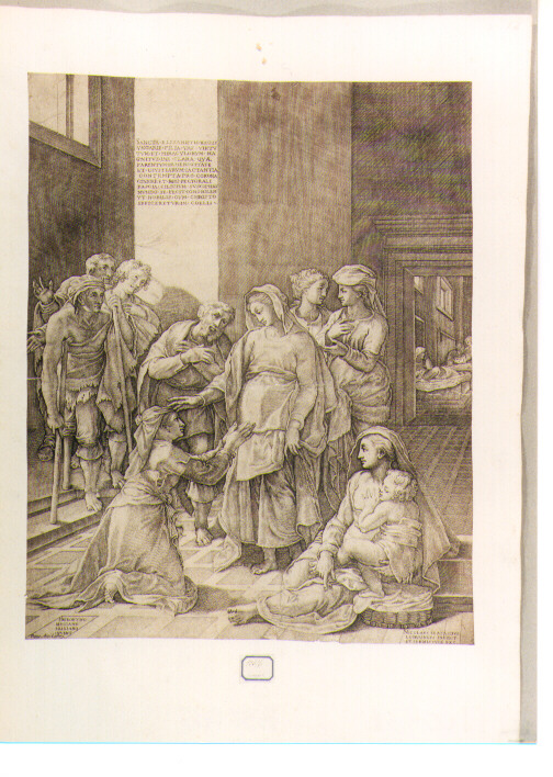 Santa Elisabetta d'Ungheria cura i poveri e gli ammalati (stampa) di Beatrizet Nicolas, Muziano Girolamo detto Girolamo da Brescia (sec. XVI)