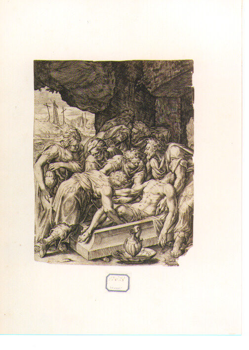 deposizione di Cristo nel sepolcro (stampa) di Cort Cornelis (CERCHIA), Muziano Girolamo detto Girolamo da Brescia (CERCHIA) (sec. XVI)