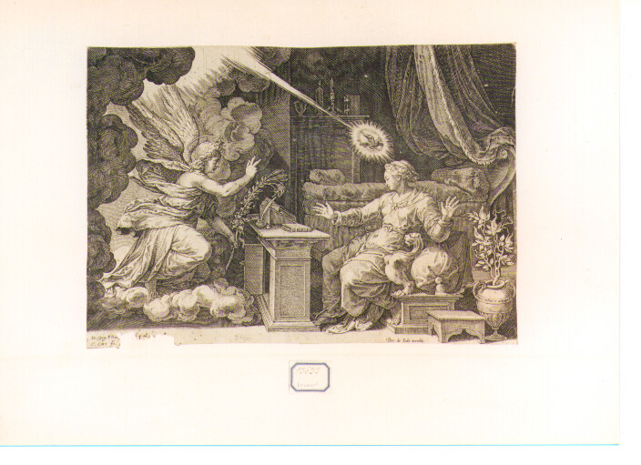 Annunciazione (stampa) di Cort Cornelis, Vecellio Tiziano (sec. XVI)