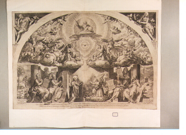 Annunciazione e personaggi dell'Antico Testamento (stampa) di Cort Cornelis, Zuccari Taddeo (sec. XVI)