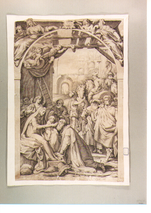 adorazione dei Re Magi (stampa) di Zuccari Federico, Matham Jacob (secc. XVI/ XVII)