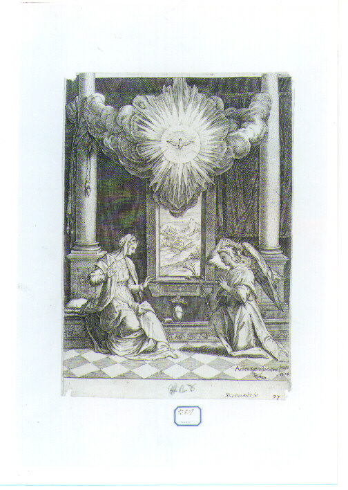 Annunciazione (stampa) di Alberti Cherubino, Andrea d'Agnolo detto Andrea del Sarto (sec. XVI)