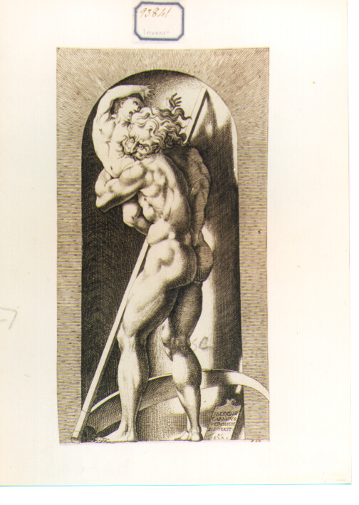 Saturno (stampa) di Caraglio Giovanni Giacomo, Giovan Battista di Jacopo detto Rosso Fiorentino (sec. XVII)