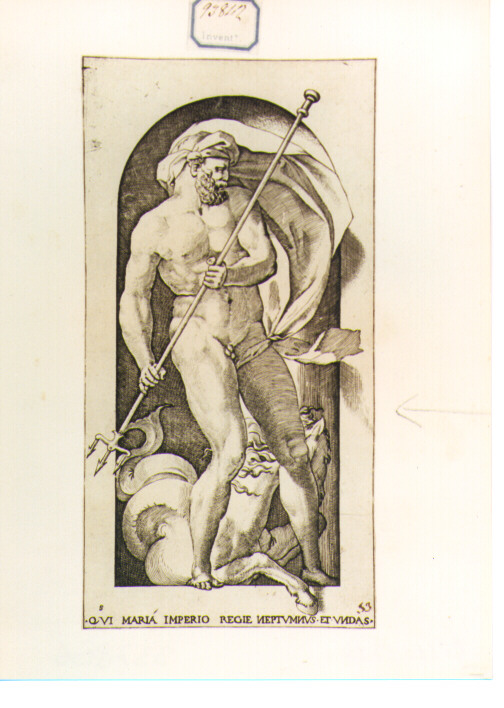 Nettuno (stampa) di Giovan Battista di Jacopo detto Rosso Fiorentino, Villamena Francesco, Caraglio Giovanni Giacomo (sec. XVII)