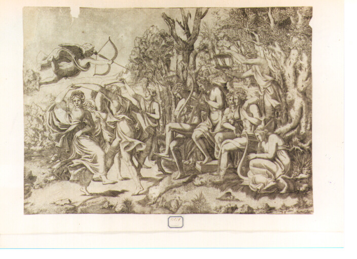 Apollo e le muse (stampa) di Davent Léon, Pippi Giulio detto Giulio Romano (sec. XVI)