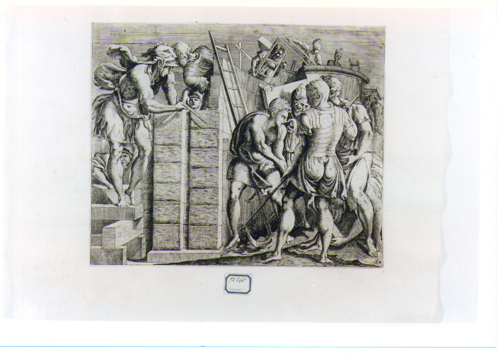 Romolo e Remo costruiscono le mura di Roma (stampa) di Primaticcio Francesco detto Bologna (seconda metà sec. XVI)