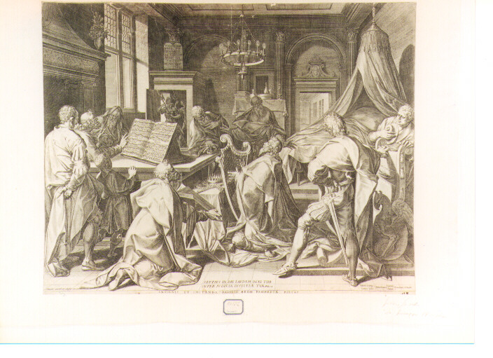 David con danzatori e musici (stampa) di Van Winghe Jodocus, Sadeler Jan il Vecchio (fine/inizio secc. XVI/ XVII)