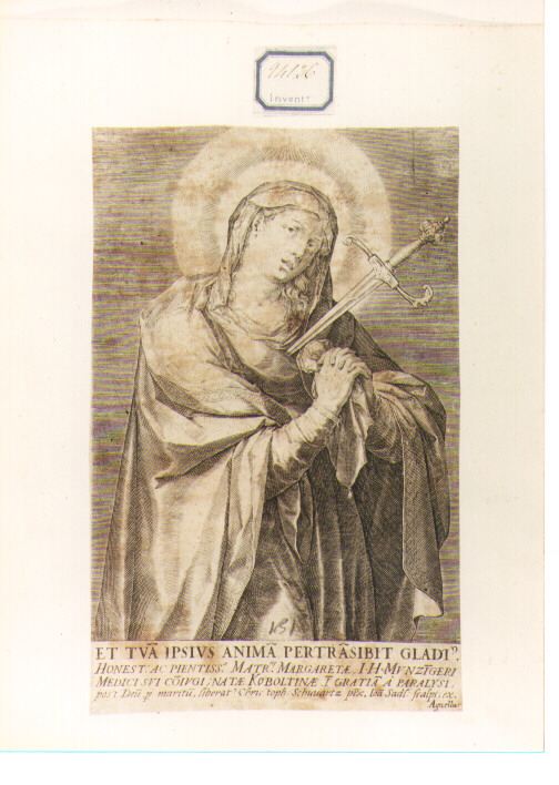 Madonna Addolorata (stampa) di Schwarz Christoph, Sadeler Jan il Vecchio (fine/inizio secc. XVI/ XVII)