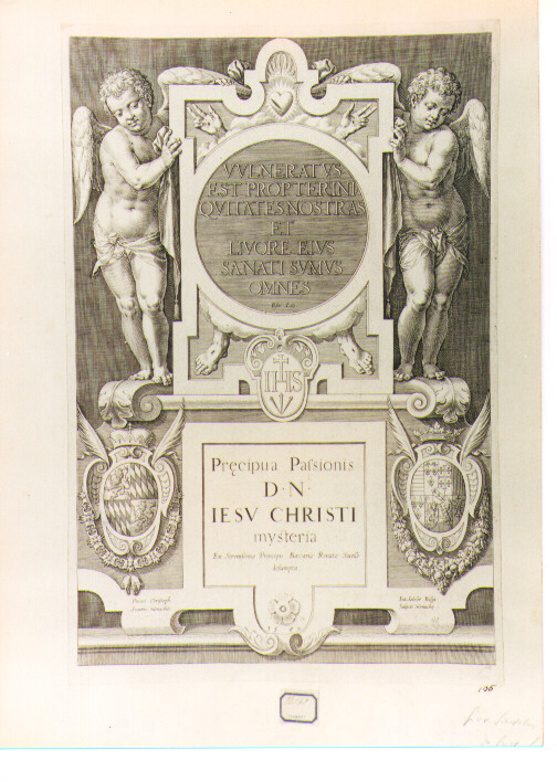 angeli con monogramma cristologico (stampa) di Schwarz Christoph, Sadeler Jan il Vecchio (sec. XVI)