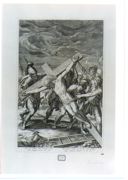 elevazione della croce (stampa) di Schwarz Christoph, Sadeler Jan il Vecchio (sec. XVI)