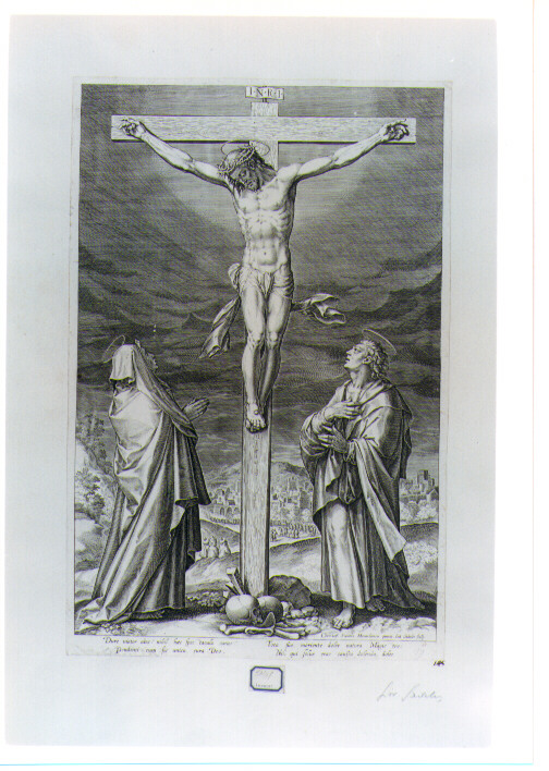 crocifissione di Cristo con la Madonna e Santi (stampa) di Sadeler Jan il Vecchio, Schwarz Christoph (sec. XVI)