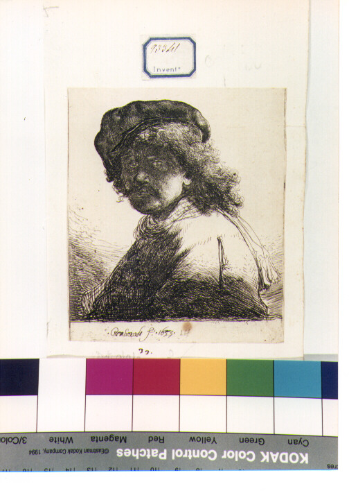 Autoritratto di Rembrandt con sciarpa al collo (stampa) di Van Rijn Rembrandt Harmenszoon (sec. XVII)