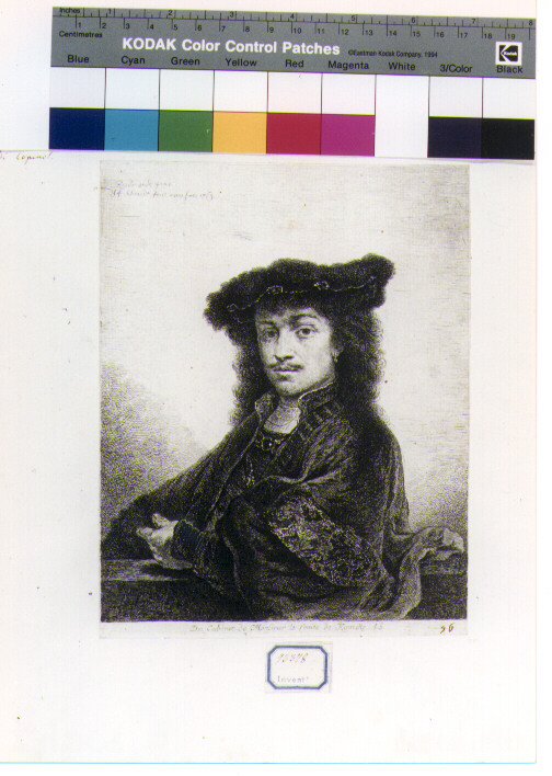 ritratto a mezza figura di uomo (stampa) di Schmidt Georg Friedrich, Van Rijn Rembrandt Harmenszoon (sec. XVIII)