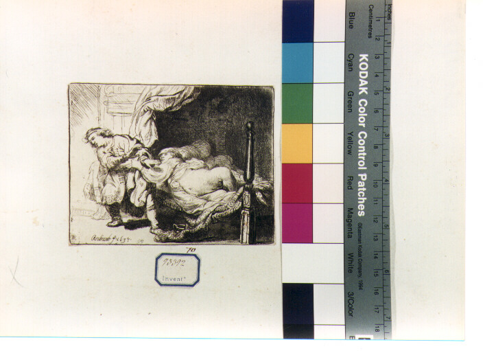 Giuseppe e la moglie di Putifarre (stampa) di Van Rijn Rembrandt Harmenszoon (sec. XVII)