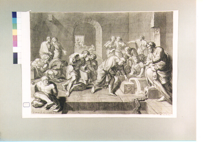 San Pietro battezza in carcere Processo e Martiniano (stampa) di Mola Pier Francesco, Collin Johannes (metà sec. XVII)