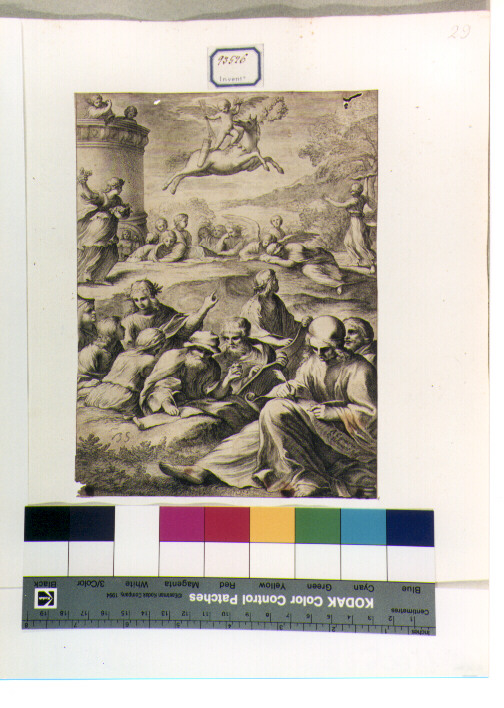 scena allegorica (stampa) di Camassei Andrea, Bloemaert Cornelis il Giovane (sec. XVII)