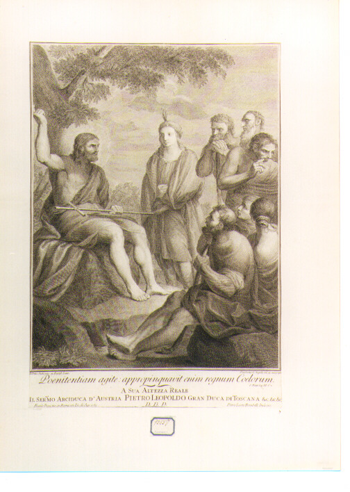 predica di San Giovanni Battista (stampa) di Sacchi Andrea, Pozzi Francesco, De Angelis Desiderio, Bombelli Pietro Leone (sec. XVIII)