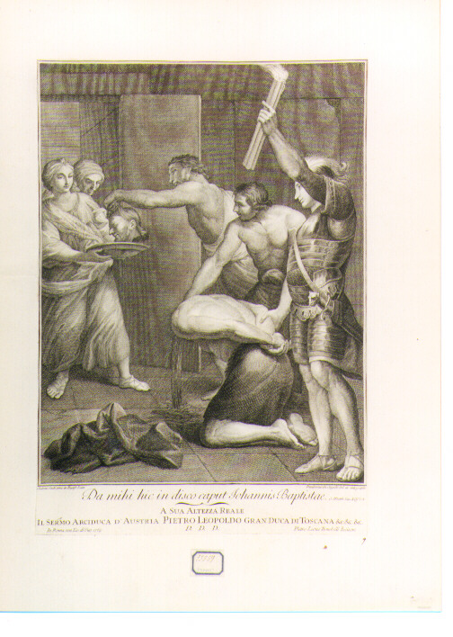 decapitazione di San Giovanni Battista (stampa) di Sacchi Andrea, Bombelli Pietro Leone, De Angelis Desiderio (sec. XVIII)
