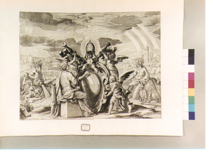 Allegoria del pontificato di Papa Gregorio XV (stampa) di Circignani Antonio detto Pomarancio, Greuter Mattheus (sec. XVII)