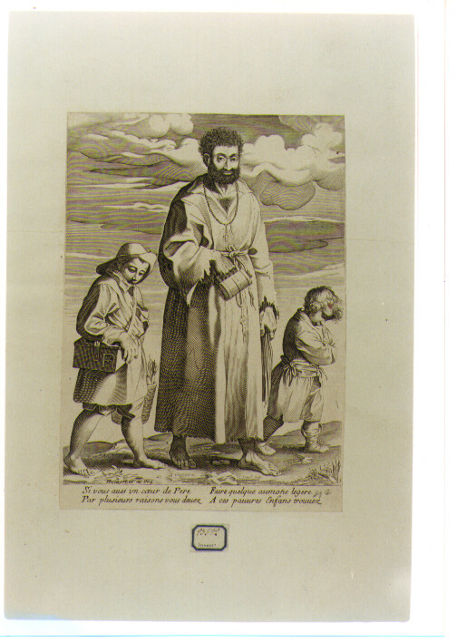 mendicante con due fanciulli (stampa) di Villamena Francesco, David Charles (seconda metà sec. XVII)