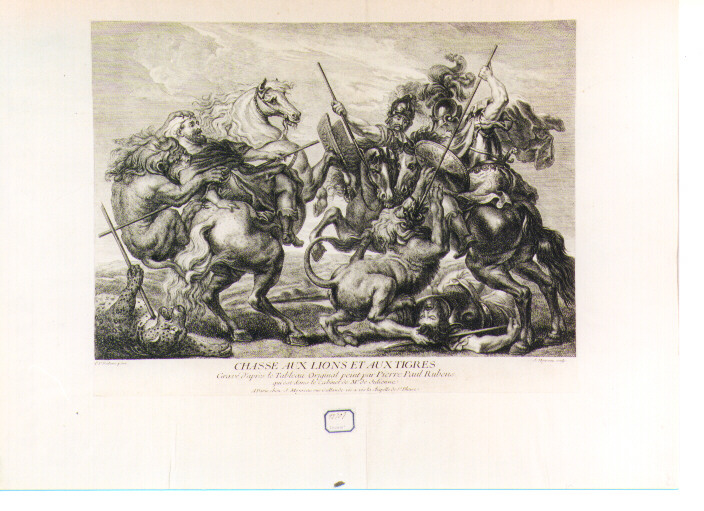caccia ai leoni e alle tigri (stampa) di Moyreau Jean, Rubens Pieter Paul (prima metà sec. XVIII)