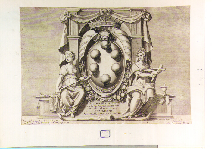 Allegoria di Casa Medici, della Giustizia e della Fede (stampa) di Cruger Theodor, Andrea d'Agnolo detto Andrea del Sarto (sec. XVII)